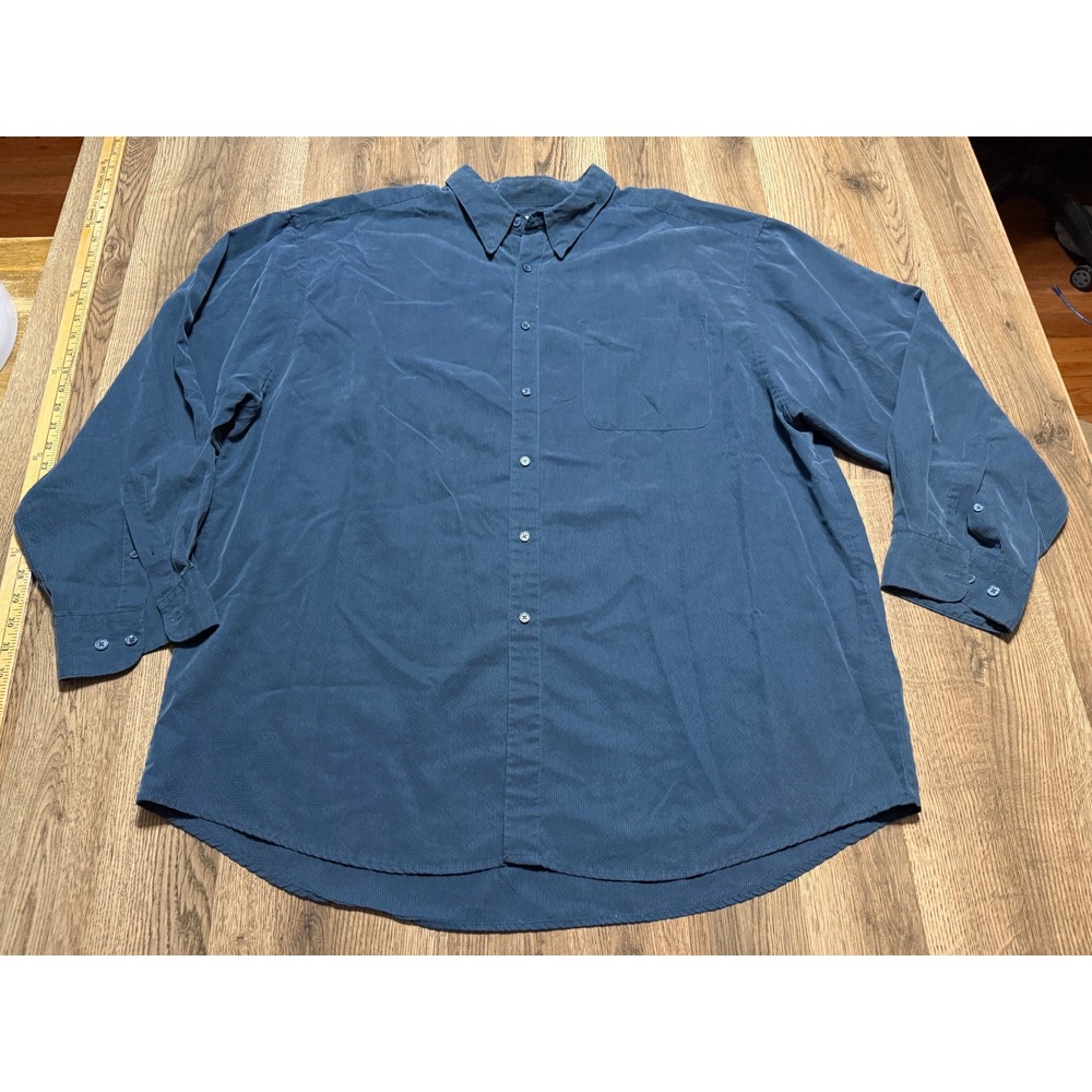 Knightsbridge Button Up Shirt Mens 2X Blue Adult Ribbed Polynosic Silk Blend